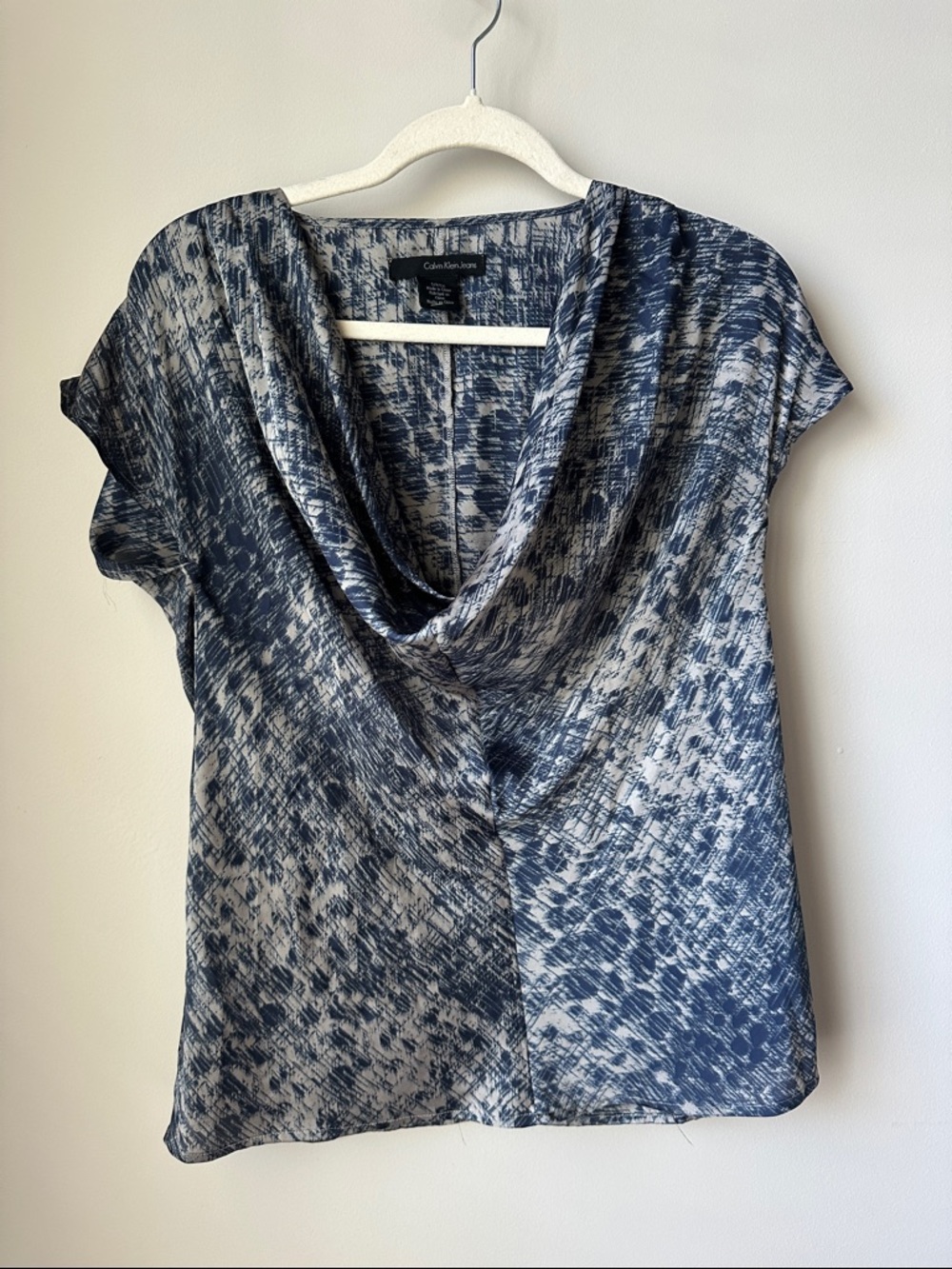 Calvin Klein Jeans Navy and Cream Cowl Neck Printed Blouse
